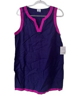 Sigrid Olsen Linen Sleeveless Shift Dress in Purple with Pink Trim Size L NWT